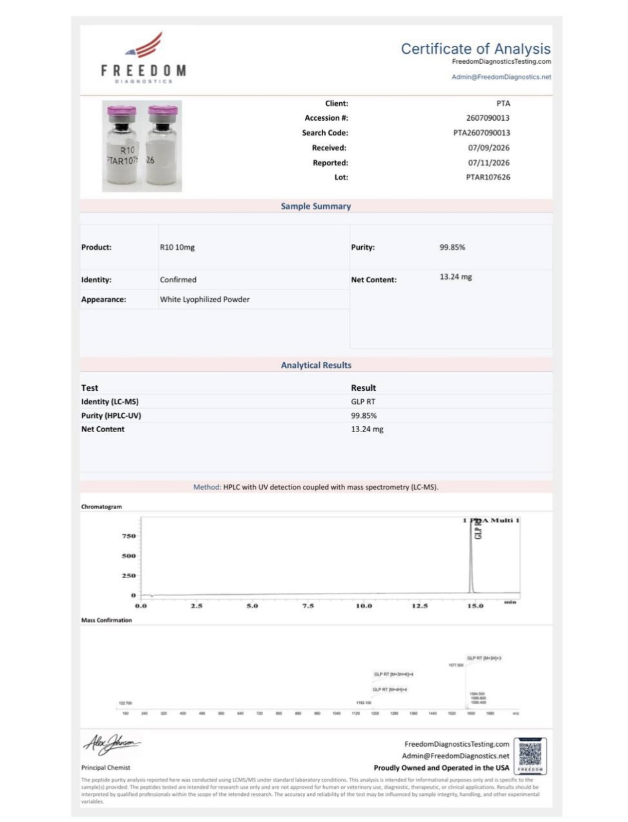 Certificate of Analysis — Retatrutide batch PTAR107626