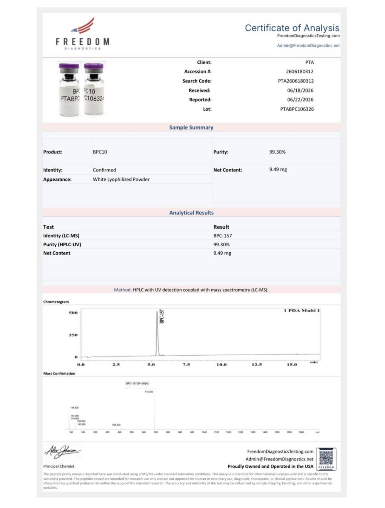 Certificate of Analysis — BPC-157 batch PTABPC106326